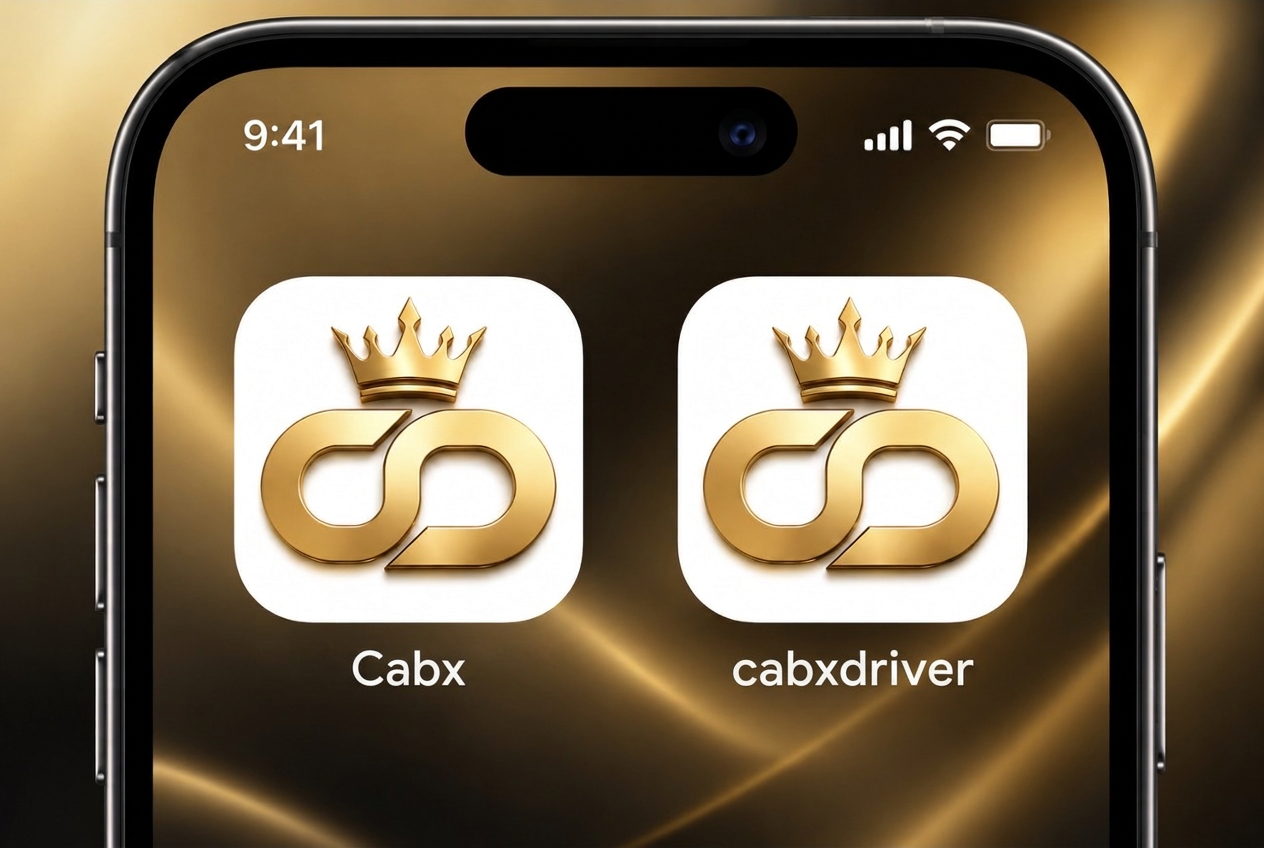 Écran de téléphone montrant les applications Cabx et cabxdriver